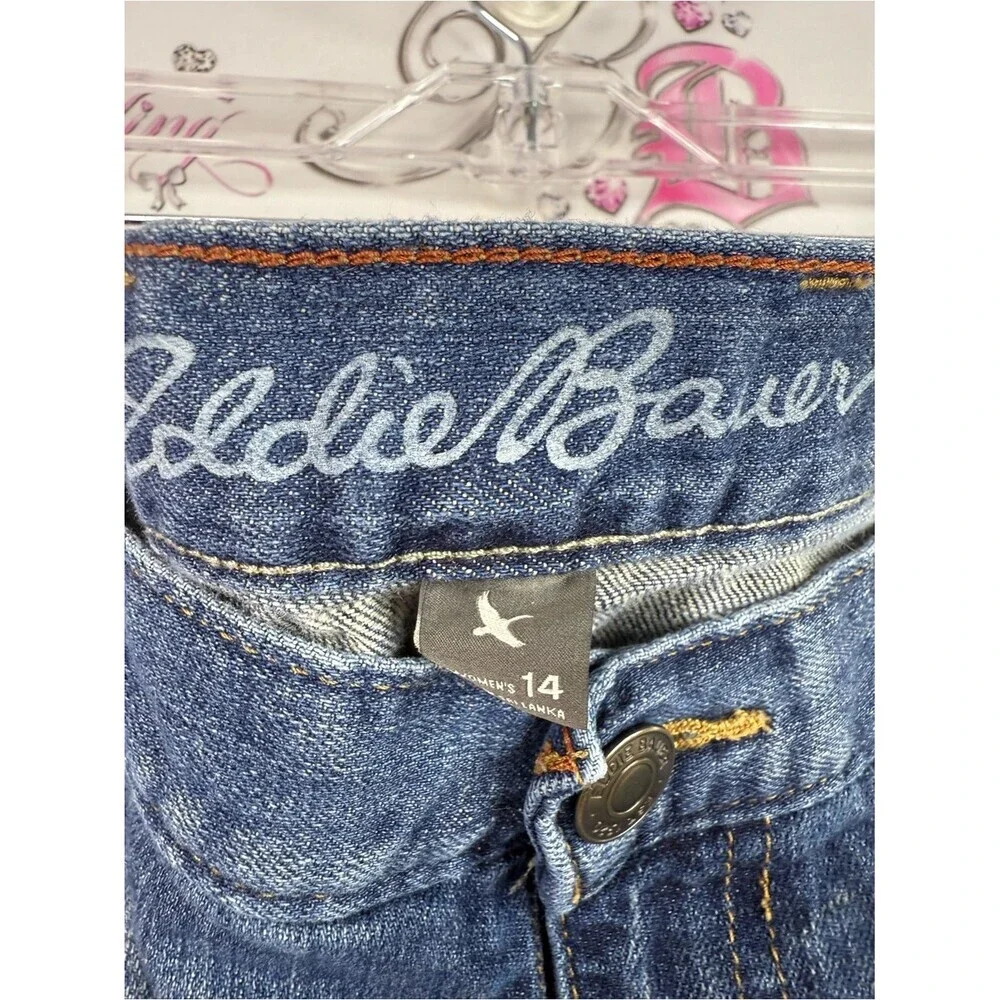 Eddie Bauer shorts denim long style Blue Denim Roll-Tab Jean Shorts